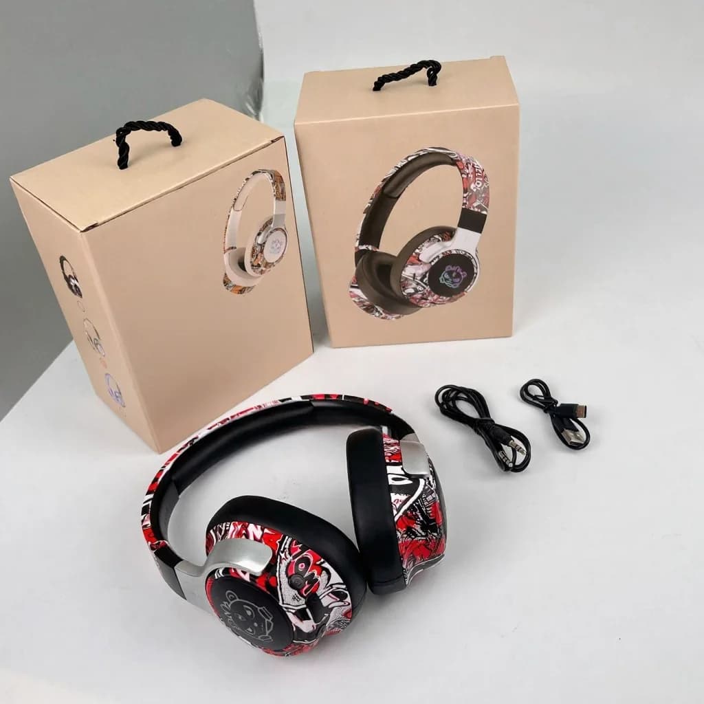 Náhlavní Bluetooth sluchátka s graffiti designem, RGB osvětlením a mikrofonem