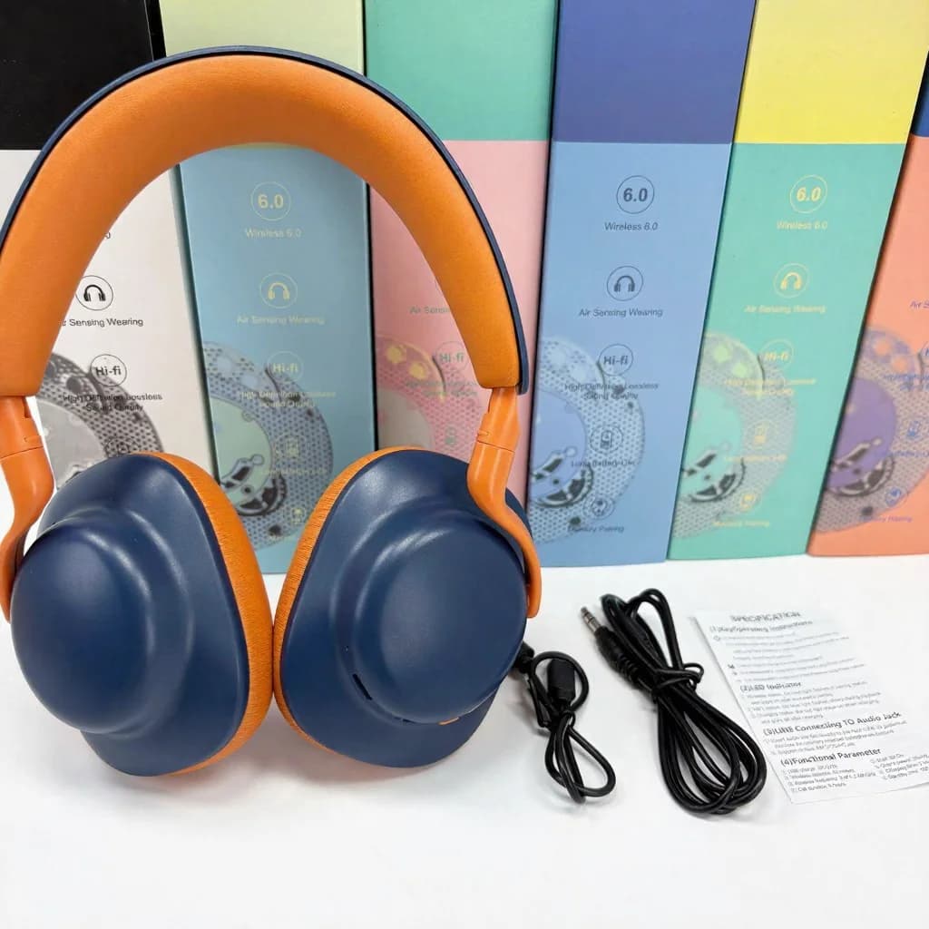 Bezdrátová Bluetooth sluchátka přes uši s FM rádiem a nabíjením Type-C