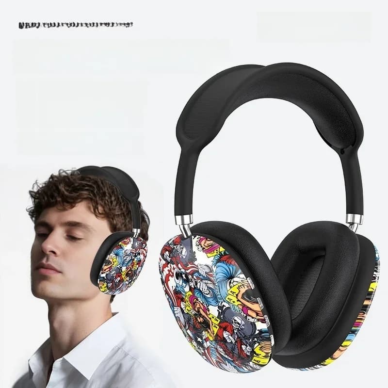 Sluchátka přes uši s graffiti designem, Bluetooth, FM rádiem a slotem na TF kartu
