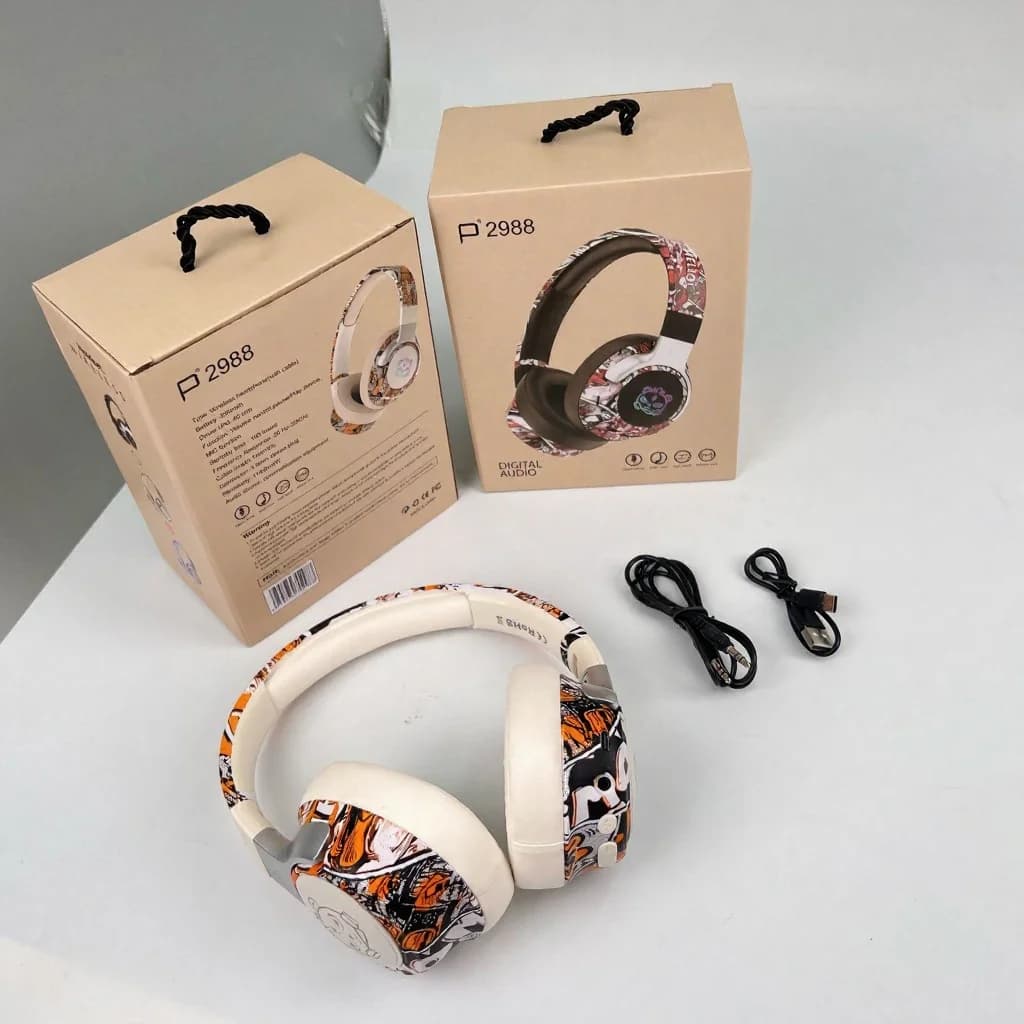 Náhlavní Bluetooth sluchátka s graffiti designem, RGB osvětlením a mikrofonem