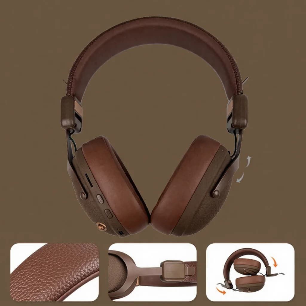 Retro bezdrátová sluchátka přes uši s Bluetooth 5.4 a dlouhou výdrží