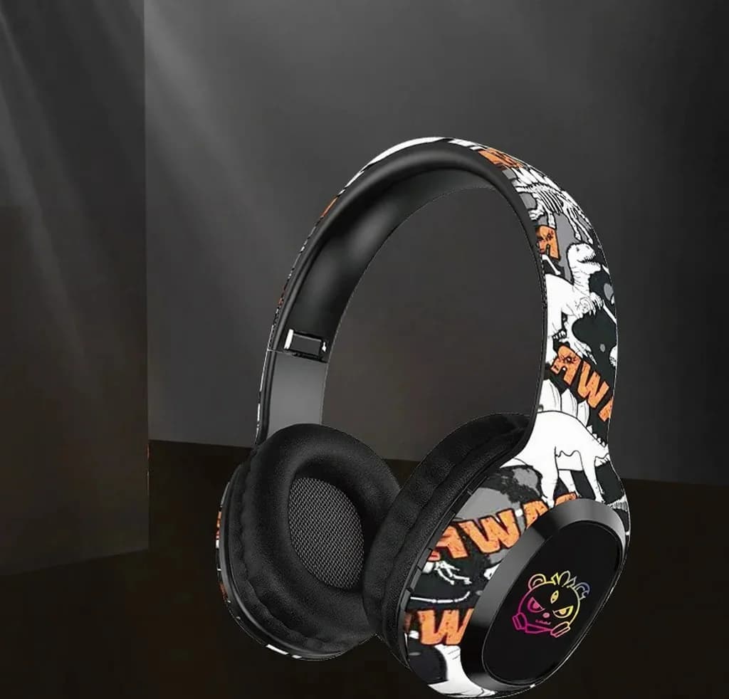 Bluetooth sluchátka přes uši s FM rádiem a LED světly