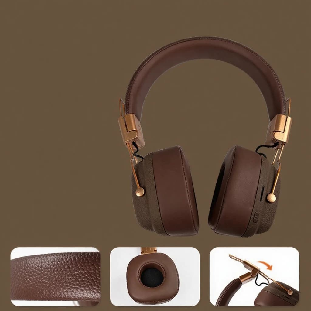 Retro náhlavní Bluetooth sluchátka s EQ režimy a skládacím designem