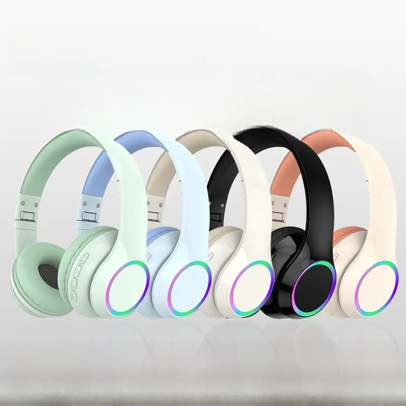 Bezdrátová Bluetooth sluchátka přes uši s LED osvětlením a mikrofonem