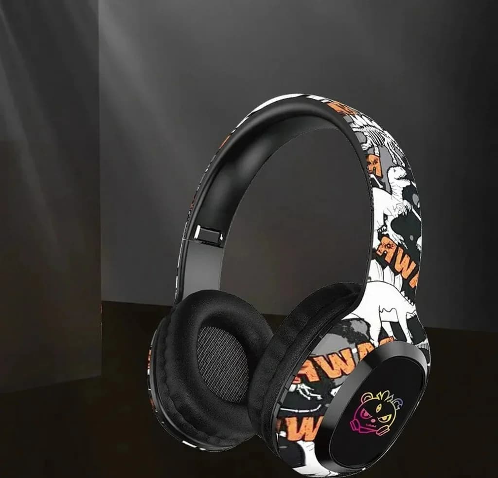 Bluetooth sluchátka přes uši s FM rádiem a LED světly