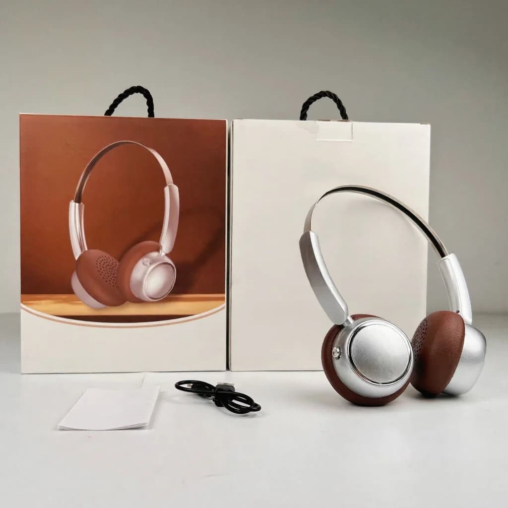 Retro bezdrátová sluchátka přes uši s FM rádiem a Bluetooth 5.4