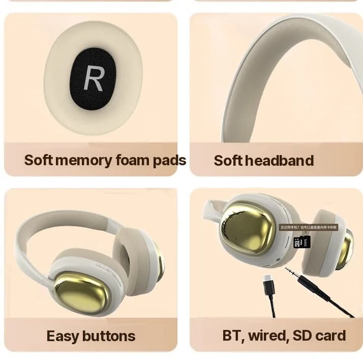 Bezdrátová Bluetooth sluchátka přes uši s FM rádiem a stereo zvukem