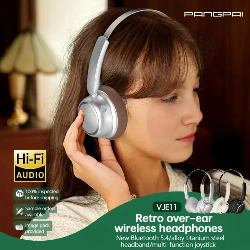 Retro bezdrátová sluchátka Bluetooth s kovovou čelenkou a dlouhou výdrží