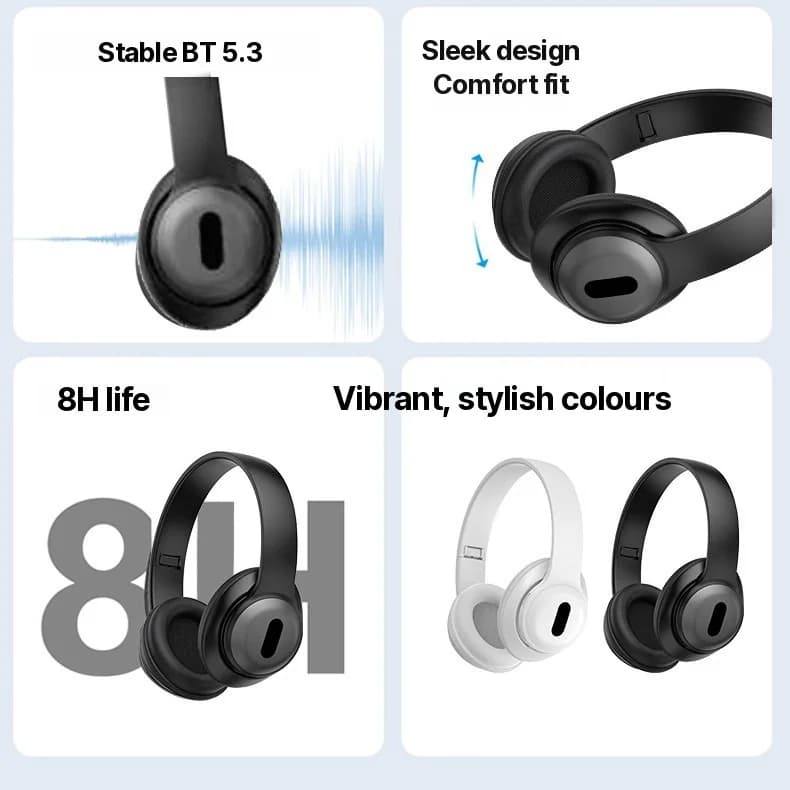 Bezdrátová sluchátka přes uši Bluetooth s FM rádiem a slotem na TF kartu