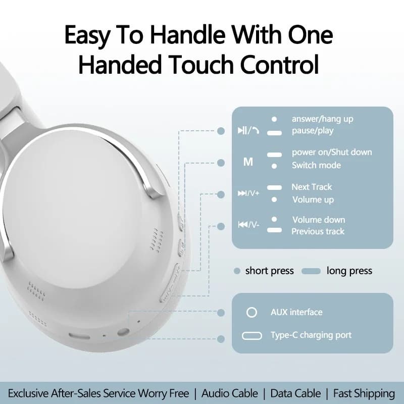 Bezdrátová Bluetooth sluchátka přes uši s 3D stereo zvukem a dlouhou výdrží