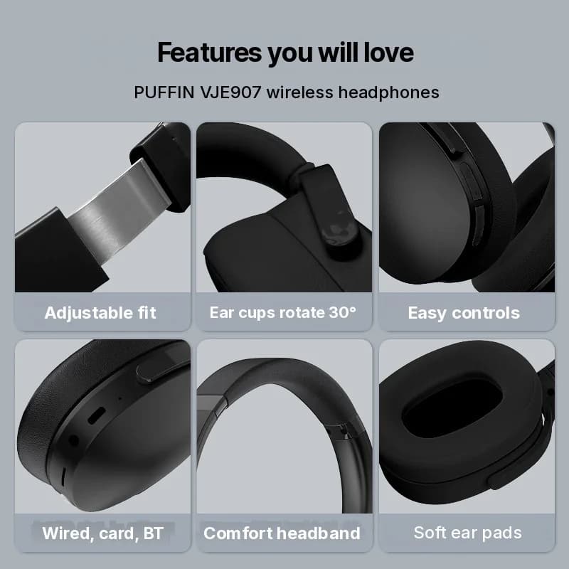 Bezdrátová sluchátka přes uši Bluetooth se třemi režimy EQ a mikrofonem