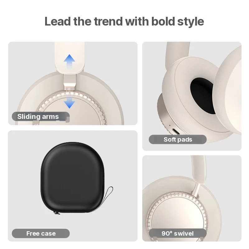 Bezdrátová Bluetooth sluchátka přes uši s aktivním potlačením hluku a mikrofonem