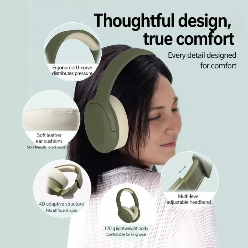 Bezdrátová Bluetooth sluchátka přes uši s FM rádiem a dlouhou výdrží
