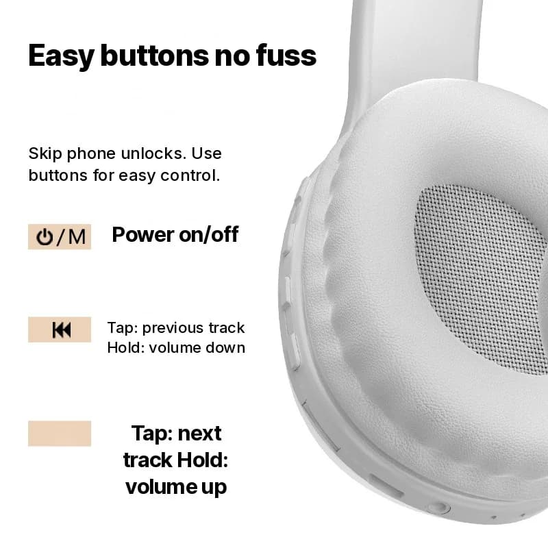 Sluchátka přes uši Bluetooth se slotem na TF kartu a AUX vstupem