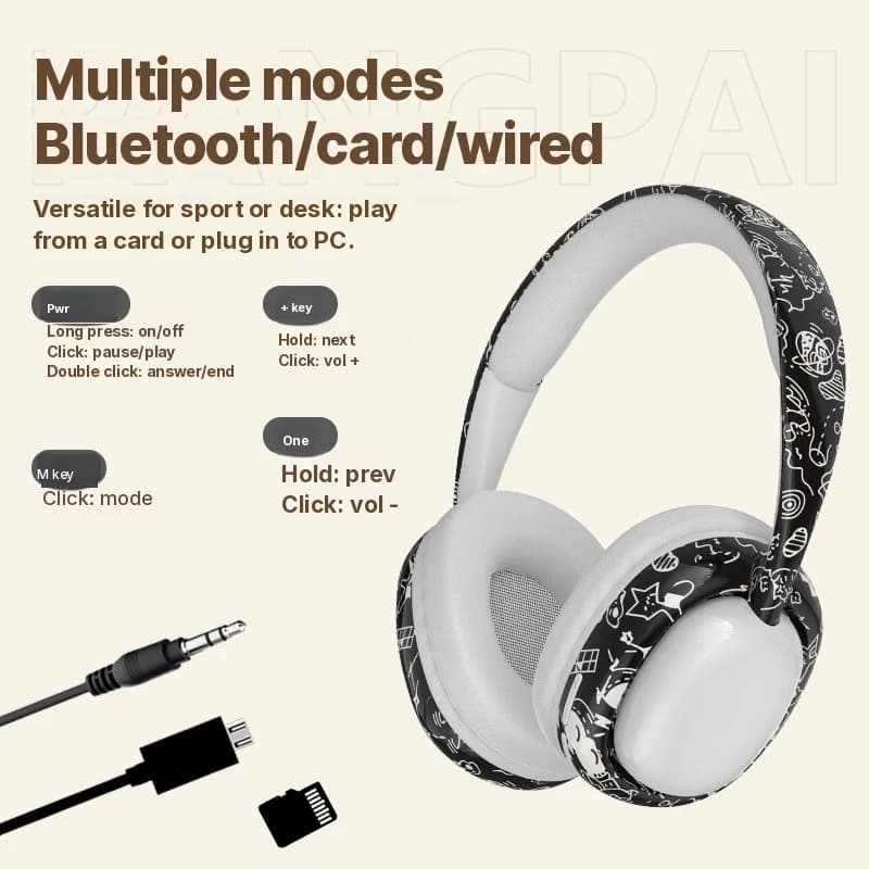 Bluetooth sluchátka přes uši s hlubokými basy a bezdrátovým připojením