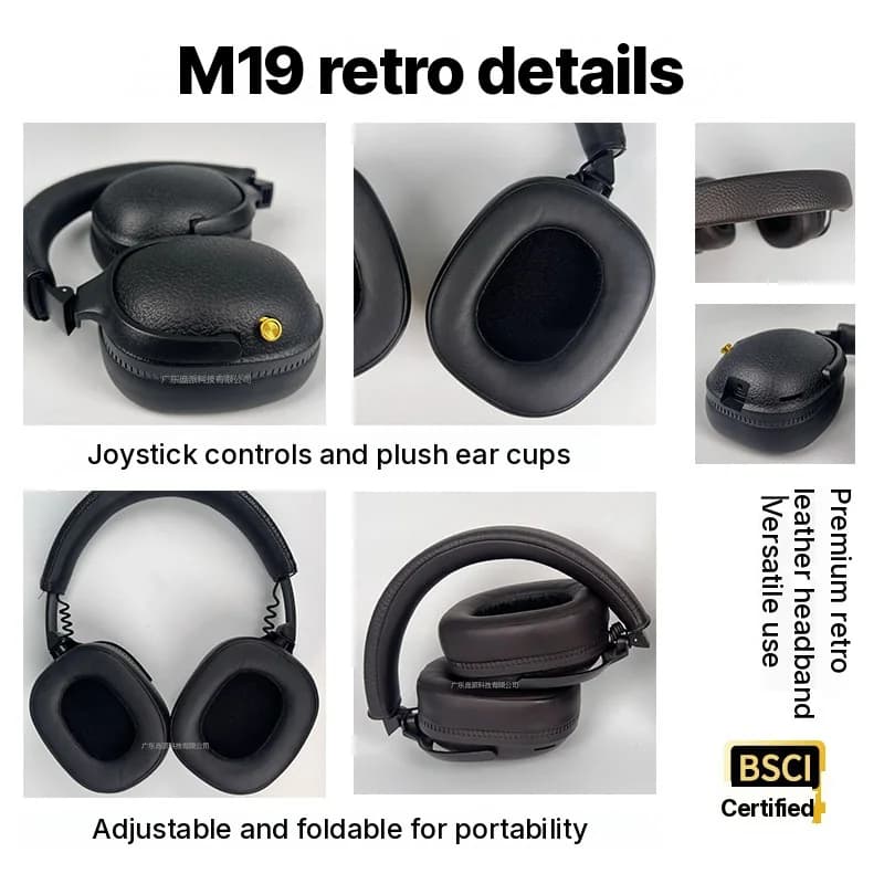 Retro bezdrátová sluchátka přes uši s mikrofonem