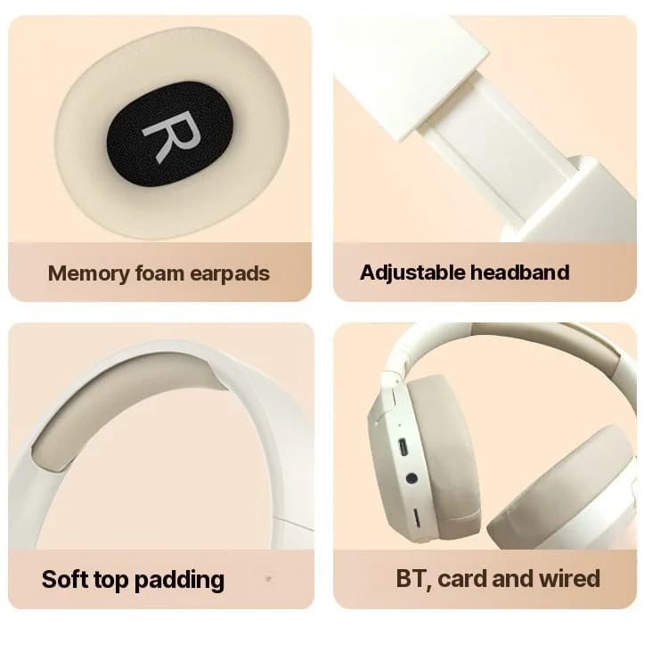 Bluetooth sluchátka přes uši s basy, podporou AUX a TF karty