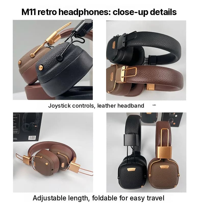 Retro bezdrátová sluchátka přes uši s Bluetooth a režimy EQ zvuku