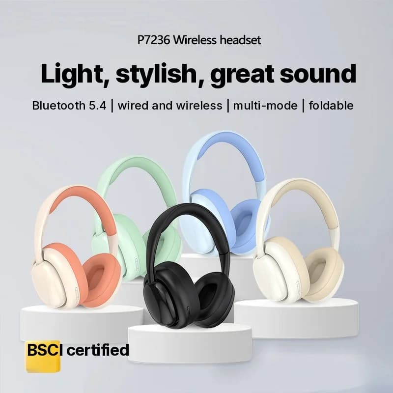 Bezdrátová Bluetooth sluchátka přes uši s FM rádiem a slotem na TF kartu