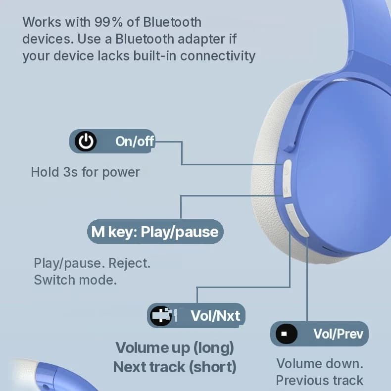 Bezdrátová sluchátka přes uši s Bluetooth a dlouhou výdrží baterie