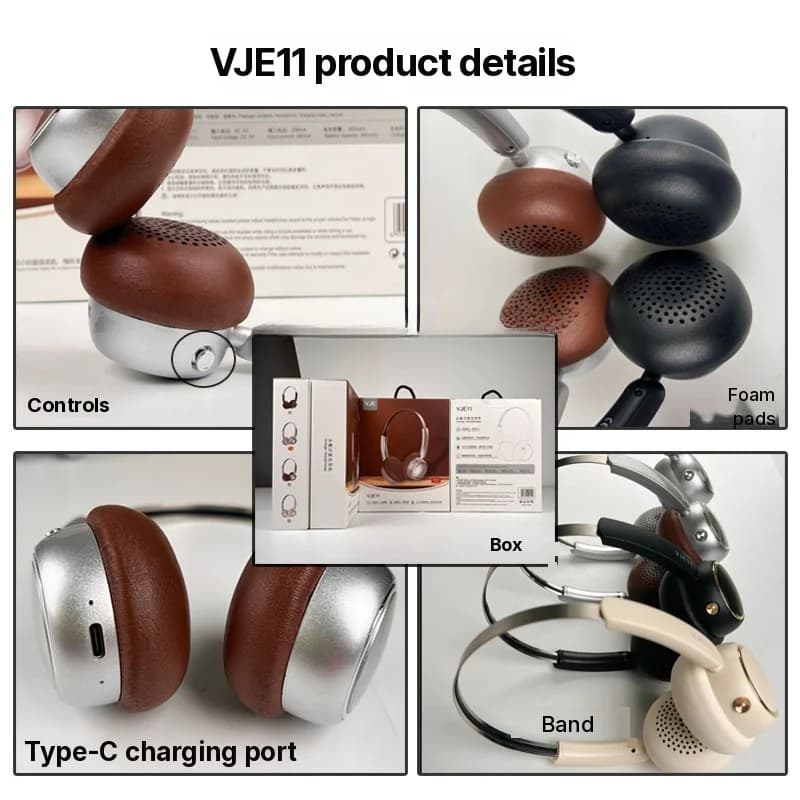 Retro bezdrátová sluchátka přes uši s FM rádiem a Bluetooth 5.4