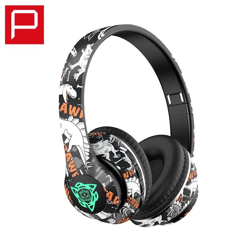 Bezdrátová Bluetooth sluchátka přes uši s graffiti designem, skládací