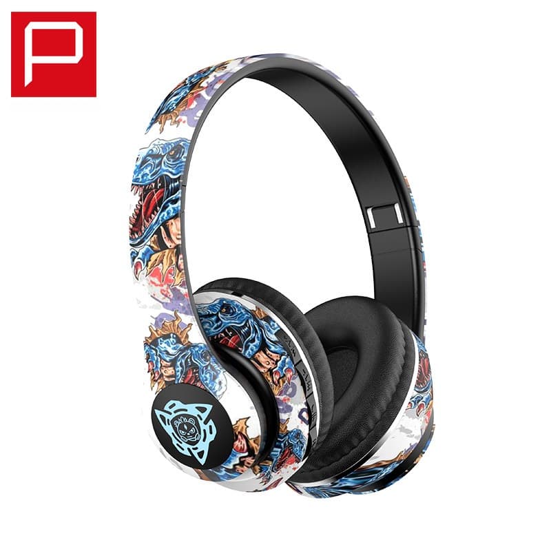 Bezdrátová Bluetooth sluchátka přes uši s graffiti designem, skládací