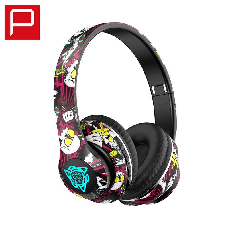 Bezdrátová Bluetooth sluchátka přes uši s graffiti designem, skládací